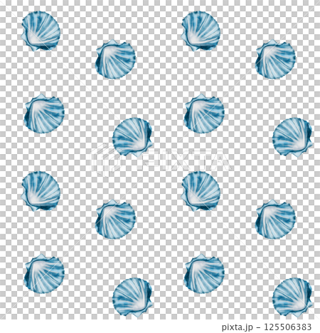 Shell pattern watercolor . Hand drawn illustration of a clam on an isolated background. Drawing of sea blue ocean shell. Marine and ocean fauna. Underwater life. 125506383