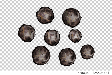 Peppercorns watercolor. Hand drawn dried black pepper. Clip art on a white background of hot spices. Ideal for cookbooks, menus and organic product packaging 125506421