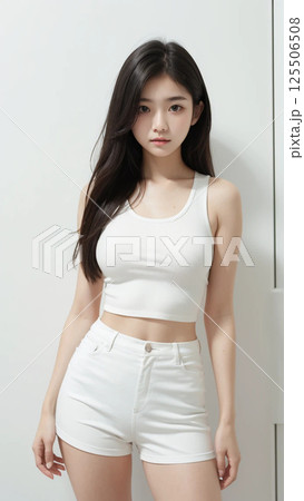 白いタンクトップの若い女性 125506508