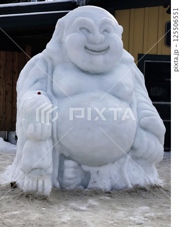 McCall, Idaho, USA - 01.27.2019: Troll snow figure in town during snowy weather on Payette Lake. Close-up. McCall, Idaho, USA - 01.27.2019: Troll snow figure in town during snowy weather on Payette Lake. Close-up. 125506551
