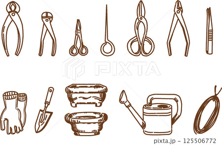 盆栽道具の線画のイラストセット 125506772
