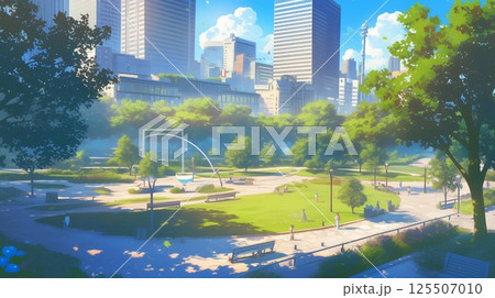 都会の噴水のある公園 125507010