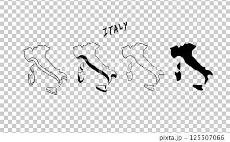 シンプルな立体のイタリアの地図の手書きベクターイラスト 125507066