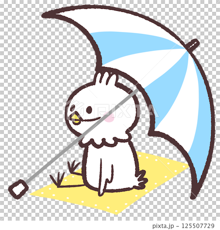Illustration of a white bird entering a parasol 125507729