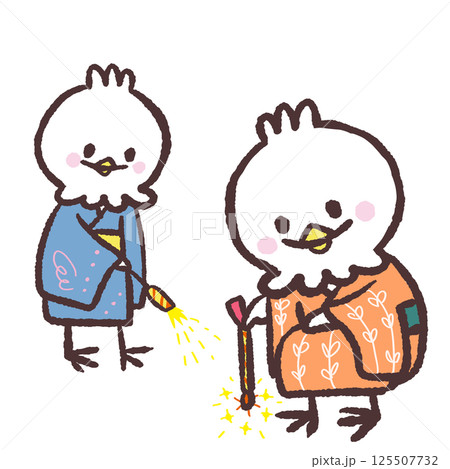 花火を楽しむ白い鳥のイラスト 花火を楽しむ白い鳥のイラスト 125507732