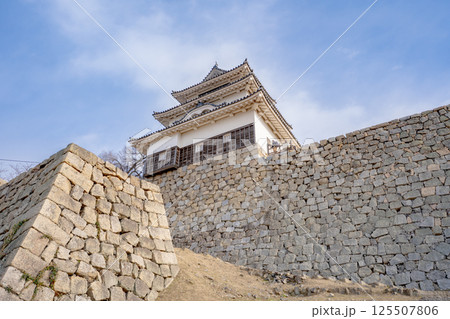 丸亀城の石垣と天守閣の風景 125507806