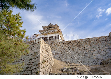 丸亀城の石垣と天守閣の風景 125507808