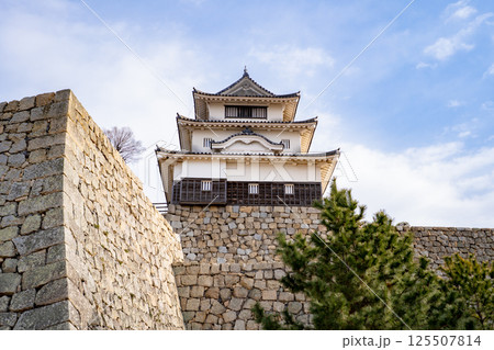丸亀城の石垣と天守閣の風景 丸亀城の石垣と天守閣の風景 125507814