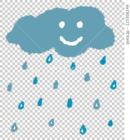 一幅描繪雨水從雲朵上落下的插圖，上面有一張笑臉 125508249