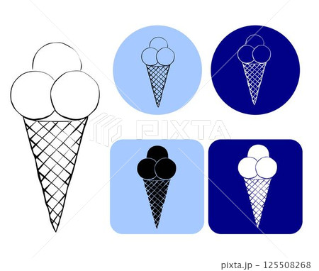Ice cream corn logo outline icon. Vector graphic line ink Cold dessert. Sweet shop menu. Customizable linear contour symbol. for package, vacation design, fabric and textile. 125508268
