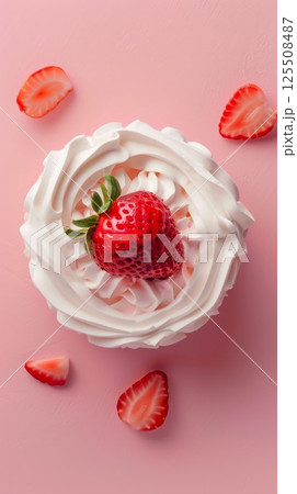 Japanese strawberry fruit shortcake cupcake with cream story background 125508487