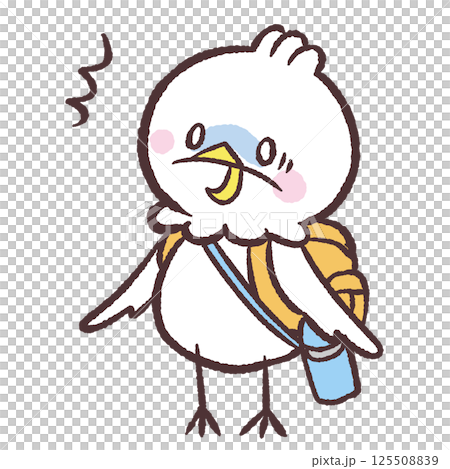 一隻背著背包、表情驚訝的白鳥的插圖 125508839