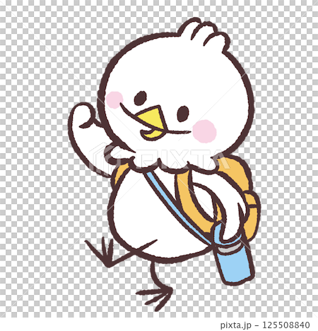 Illustration of a white bird going out with a backpack 125508840