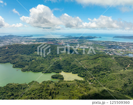 High angle view mountains rainforest trees nature background 125509360
