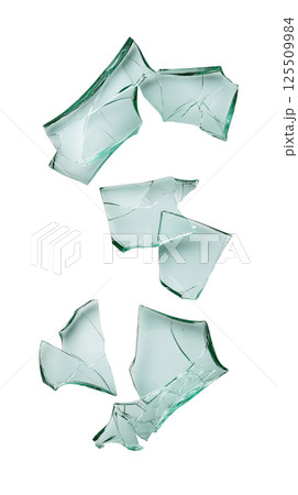 Broken glass shards isolated on white background highlighting jagged edges and transparent texture Broken glass shards isolated on white background highlighting jagged edges and transparent texture 125509984