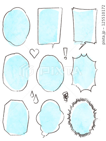 やさしい水色のシンプルな水彩風吹き出しセット やさしい水色のシンプルな水彩風吹き出しセット 125510172