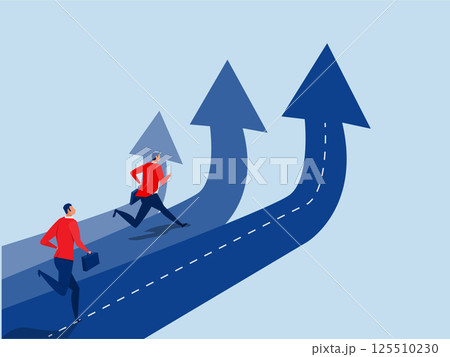 Business people compete in running on the Arrow Racetrack. Business competition performance compare to other employees concept 125510230