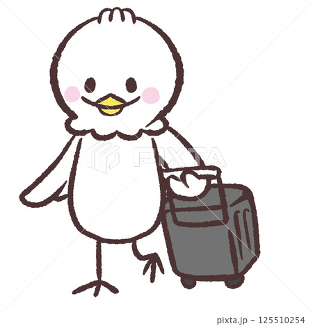 キャリーケースをひく白い鳥のイラスト キャリーケースをひく白い鳥のイラスト 125510254