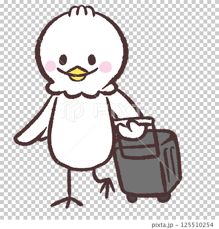 キャリーケースをひく白い鳥のイラスト キャリーケースをひく白い鳥のイラスト 125510254