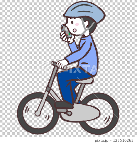 Illustration of a man riding a bicycle while talking on his smartphone 125510263