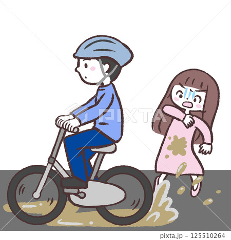 自転車で泥をはねる男性イラスト 125510264