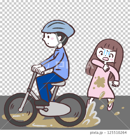 自転車で泥をはねる男性イラスト 125510264