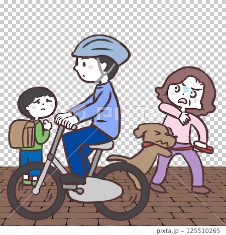 一名男子在人行道上騎自行車的插圖 125510265