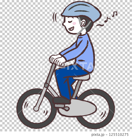 イヤホンで音楽を聴きながら自転車に乗る男性イラスト 125510275