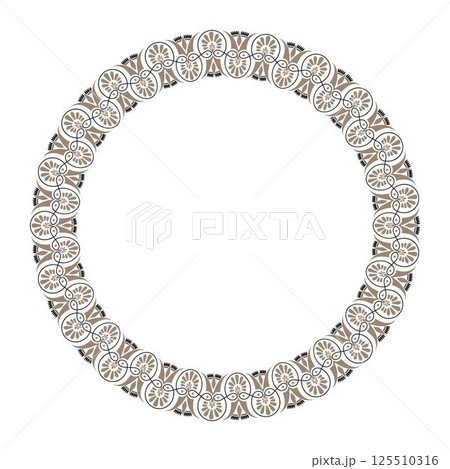 Vector golden seamless classic greek floral meander ornament. Endless European pattern. Ancient Greece, Roman Empire. Greek decorative element - Palmette. For textile, embroidery, porcelain, engraving Vector golden seamless classic greek floral meander ornament. Endless European pattern. Ancient Greece, Roman Empire. Greek decorative element - Palmette. For textile, embroidery, porcelain, engraving 125510316