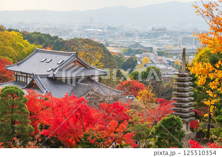 Top view of Kiyomizudera temple with autumn leaf color and city, Kyoto Top view of Kiyomizudera temple with autumn leaf color and city, Kyoto 125510354