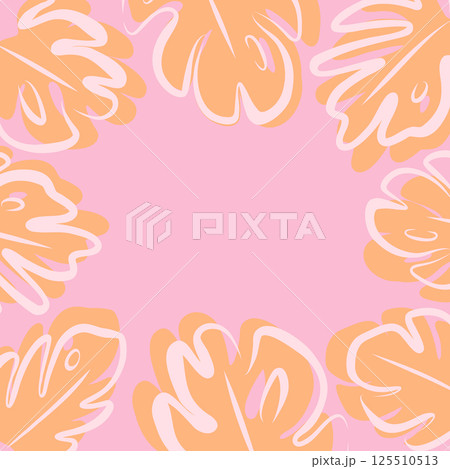 モンステラ風のトロピカルな植物のベクターフレーム画像 正方形ピンク モンステラ風のトロピカルな植物のベクターフレーム画像 正方形ピンク 125510513