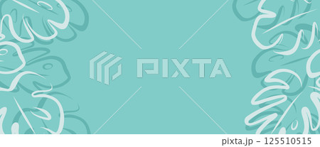 モンステラ風のトロピカルな植物のベクターワイドフレーム画像 ブルーグリーン 125510515