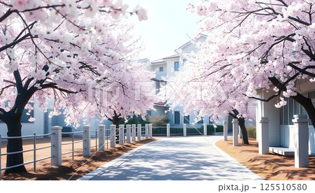 桜並木が続く歩道 125510580