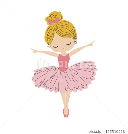 Cute ballerina girl in flat design. Little child in pink tutu dancing ballet. Vector illustration isolated. Cute ballerina girl in flat design. Little child in pink tutu dancing ballet. Vector illustration isolated. 125510928