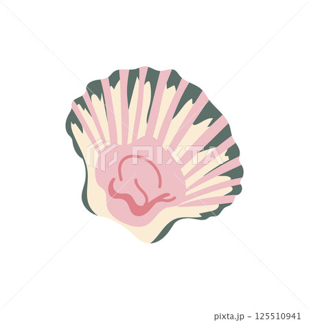 Pink seashell in flat design. Beautiful romantic tropical ocean shell. Vector illustration isolated. 125510941