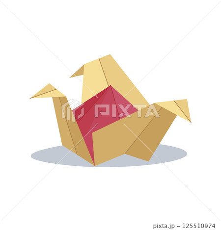 Origami bird figure in flat design. Traditional japanese paper craft. Vector illustration isolated. 125510974