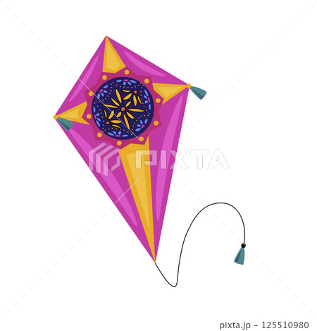 India kite with ornate in flat design. Traditional flying toy for festival. Vector illustration isolated. India kite with ornate in flat design. Traditional flying toy for festival. Vector illustration isolated. 125510980