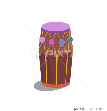 India drum with decor in flat design. Acoustic percussion musical instrument. Vector illustration isolated. 125511049