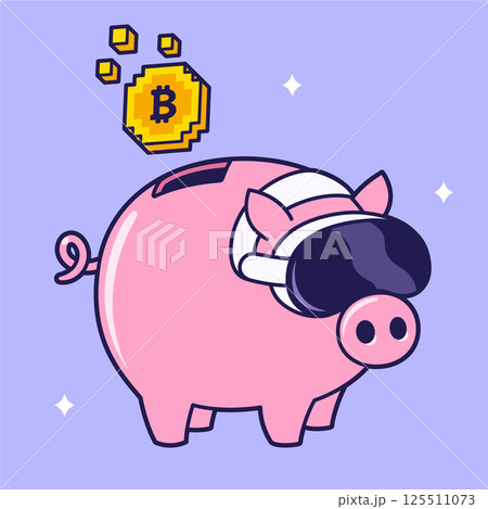 Cute cartoon virtual piggy bank with bitcoin 125511073