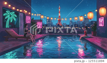 東京夜景と光彩あふれる屋上ナイトプール 125511894