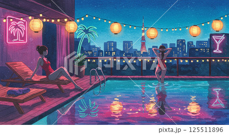 東京夜景と光彩あふれる屋上ナイトプール 125511896