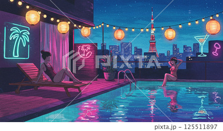 東京夜景と光彩あふれる屋上ナイトプール 125511897