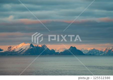 Snow-Capped Mountains at Sunset, Lofoten Snow-Capped Mountains at Sunset, Lofoten 125512380