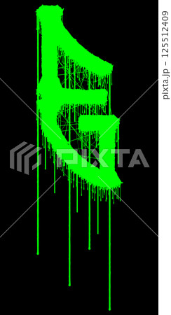Death-metal font. Acid green letter on black background. Custom lettering. 125512409