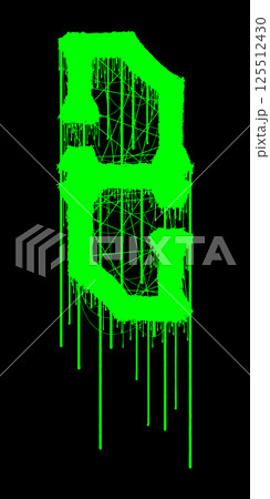 Death-metal font. Acid green letter on black background. Custom lettering. 125512430