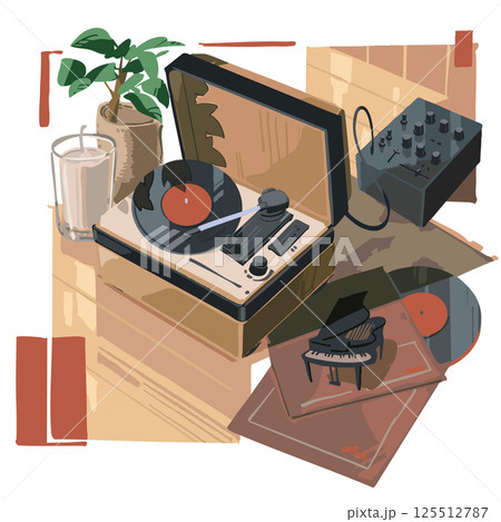温かみを感じる色合いのレコードプレイヤー 赤 125512787