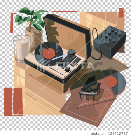 温かみを感じる色合いのレコードプレイヤー 赤 125512787