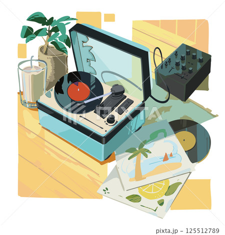 夏の空気を感じられる レコードプレイヤー 水色 125512789