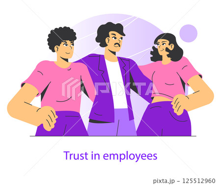 Delegation concept. Emphasizing the importance of trust in the workplace through teamwork and collaboration. Encouraging employee engagement, motivation, and effective communication for success 125512960
