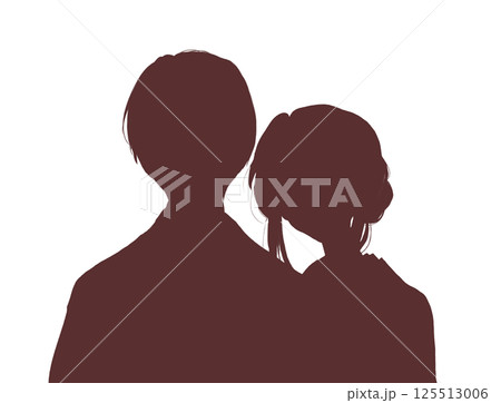 寄り添う着物を着た男女 影絵 寄り添う着物を着た男女 影絵 125513006